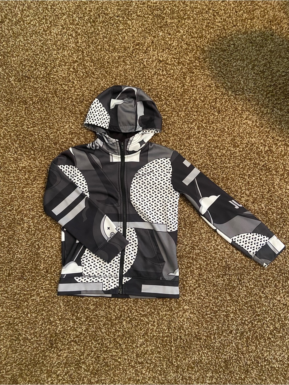 Nike Kids Black & Gray Hooded Dri Fit Jacket - Lightweight Zip Front